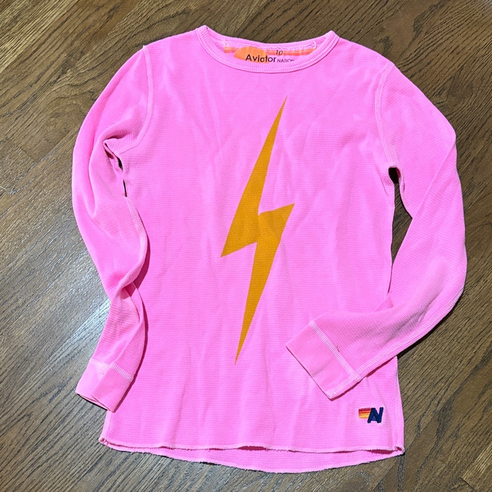 Aviator Nation Kids Pink Tee with Gold Lightning Bolt